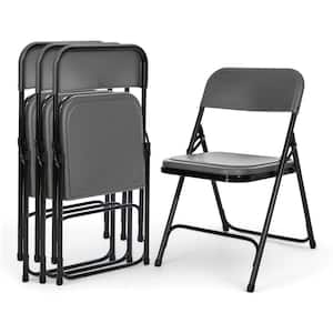 Lucille Collection Ultra Light Plastic Card Table Folding Chair, Charcoal, Pack of 4