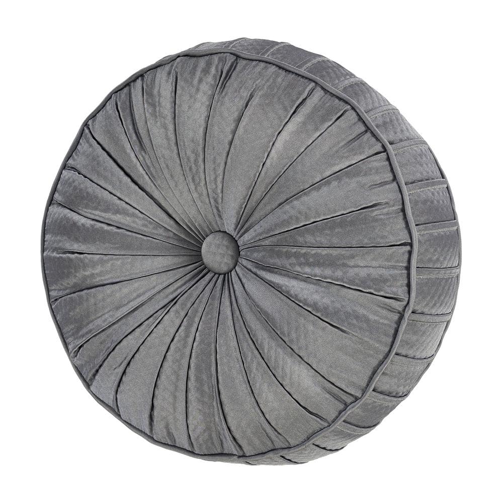 Excel French Blue Polyester Solid Tufted Round Decorative Throw Pillow 15 I