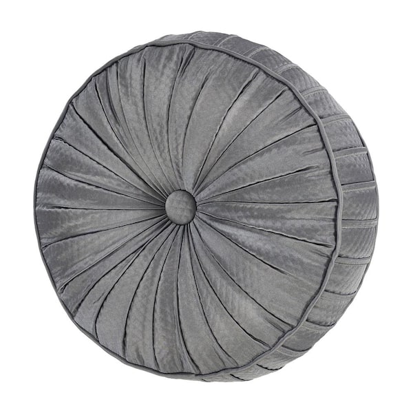 Unbranded Excel French Blue Polyester Solid Tufted Round Decorative Throw Pillow 15 In. L X 15 In. W