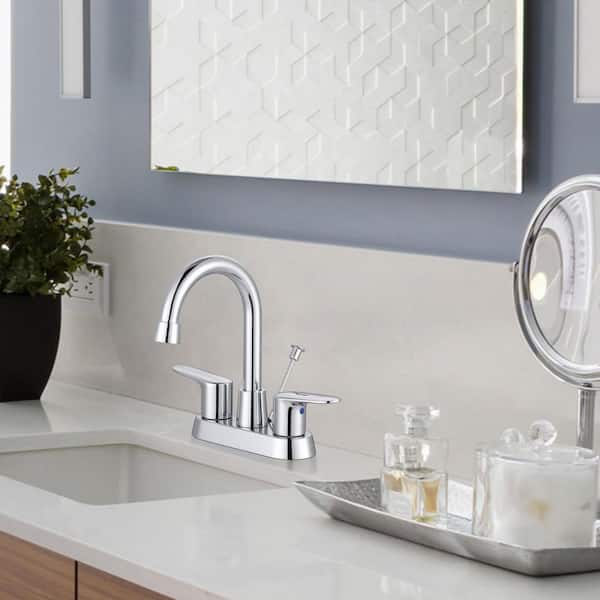 4 in. Center Set Double Handle High Arc Bathroom Faucet in Chrome