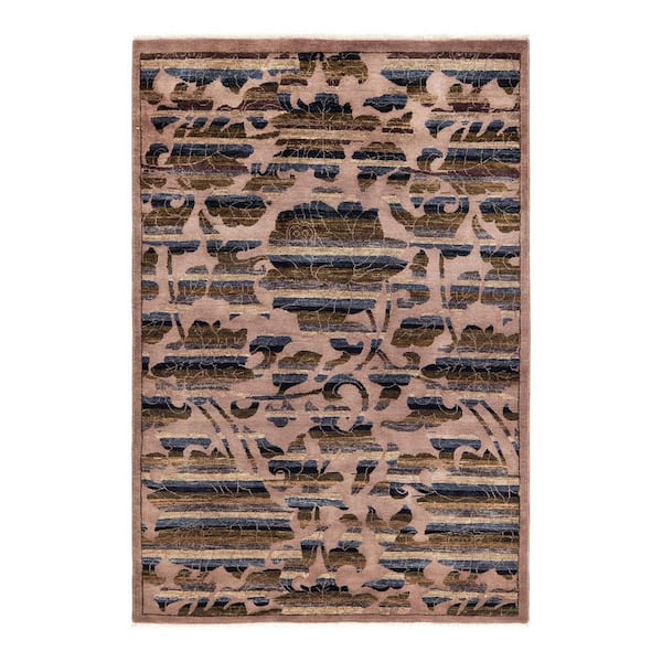 Eclectic Beige 4 x 6 Abstract Wool Indoor Area Rug