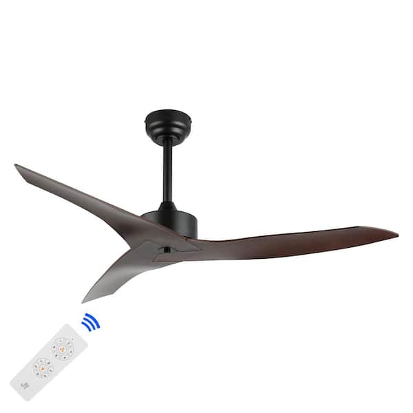 Aldrin 50 in. Modern Minimalist App/Remote-Controlled 6-Speed Razor Ceiling Fan, Black/Neutral Brown Wood Finish