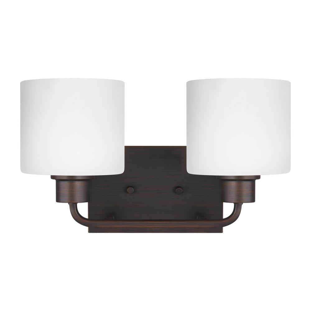 Canfield 14.25 in. 2-Light Burnt Sienna Minimalist Modern Wall Bathroom Vanity Light with Etched White Glass Shades price history on PriceWatchPro
