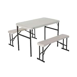 3-Piece Almond Fold-in-Half Folding Picnic Table Bench Set