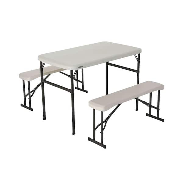 Lifetime 3-Piece Almond Fold-in-Half Folding Picnic Table Bench Set