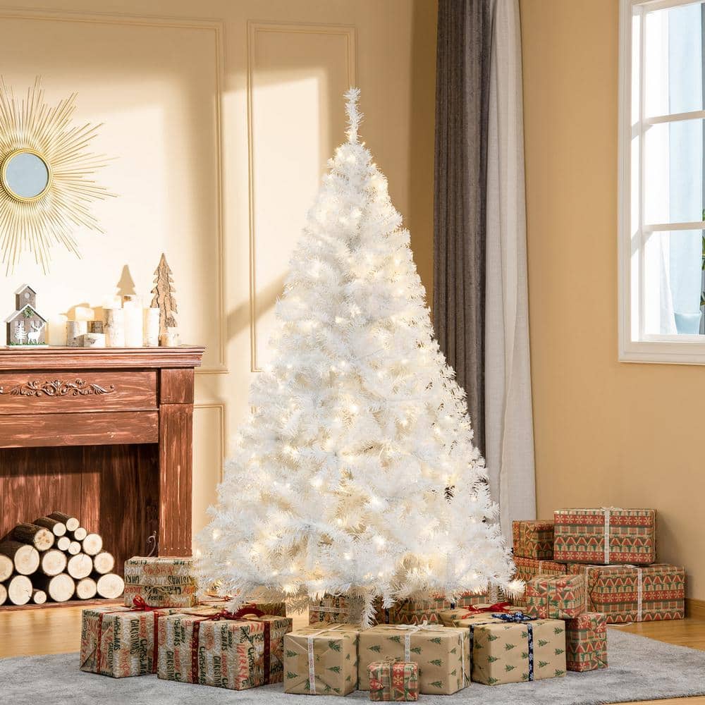 6-Foot White Prelit Artificial Christmas Tree with LED Lights