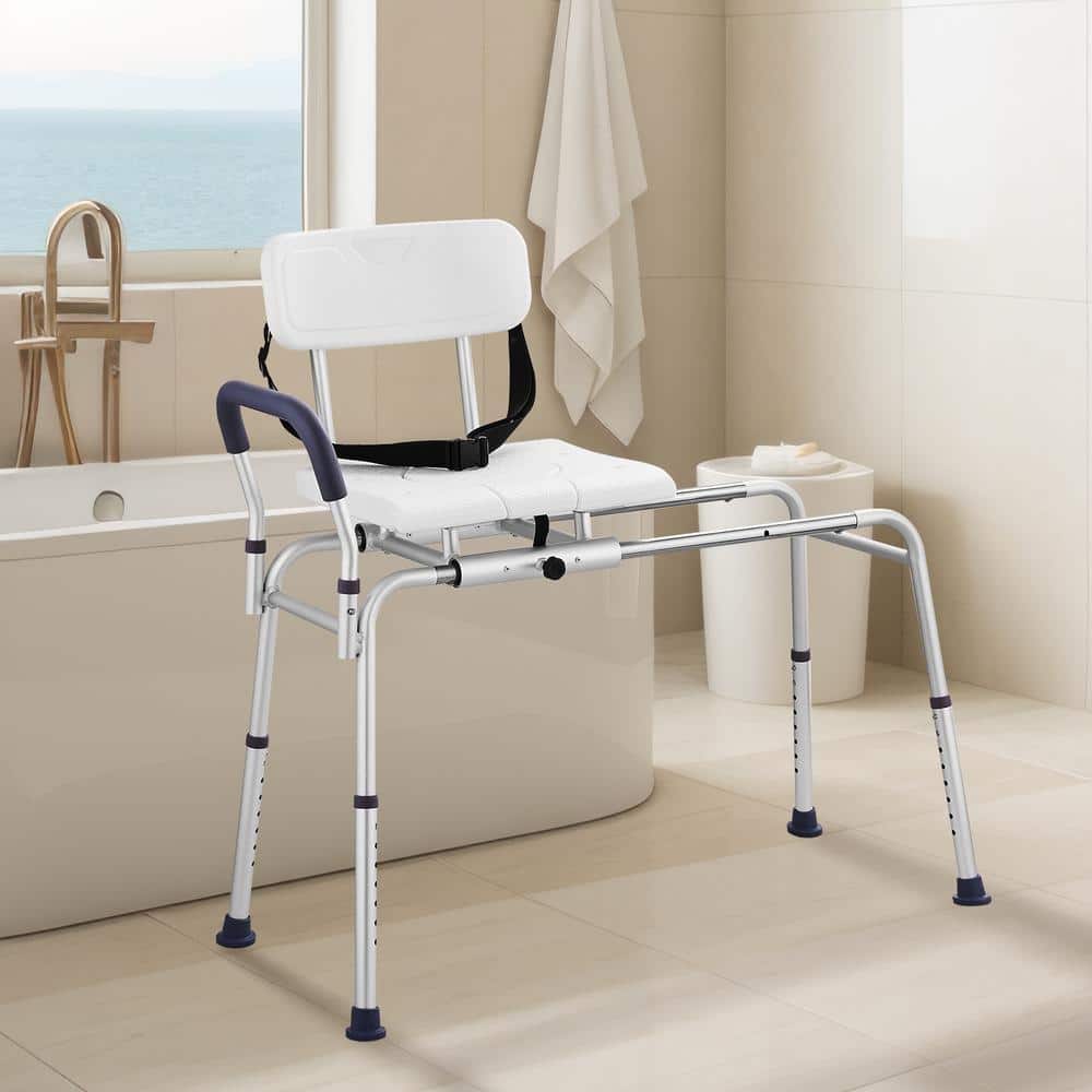 White Adjustable Plastic Sliding Tub Transfer Bench