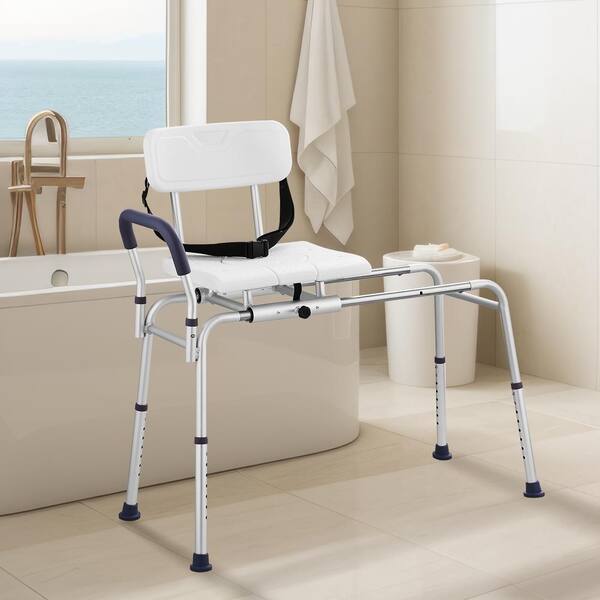 Sliding Tub Transfer Bench 14.2 in. W Freestanding Shower Bench Reversible Backrest Shower Bench in White