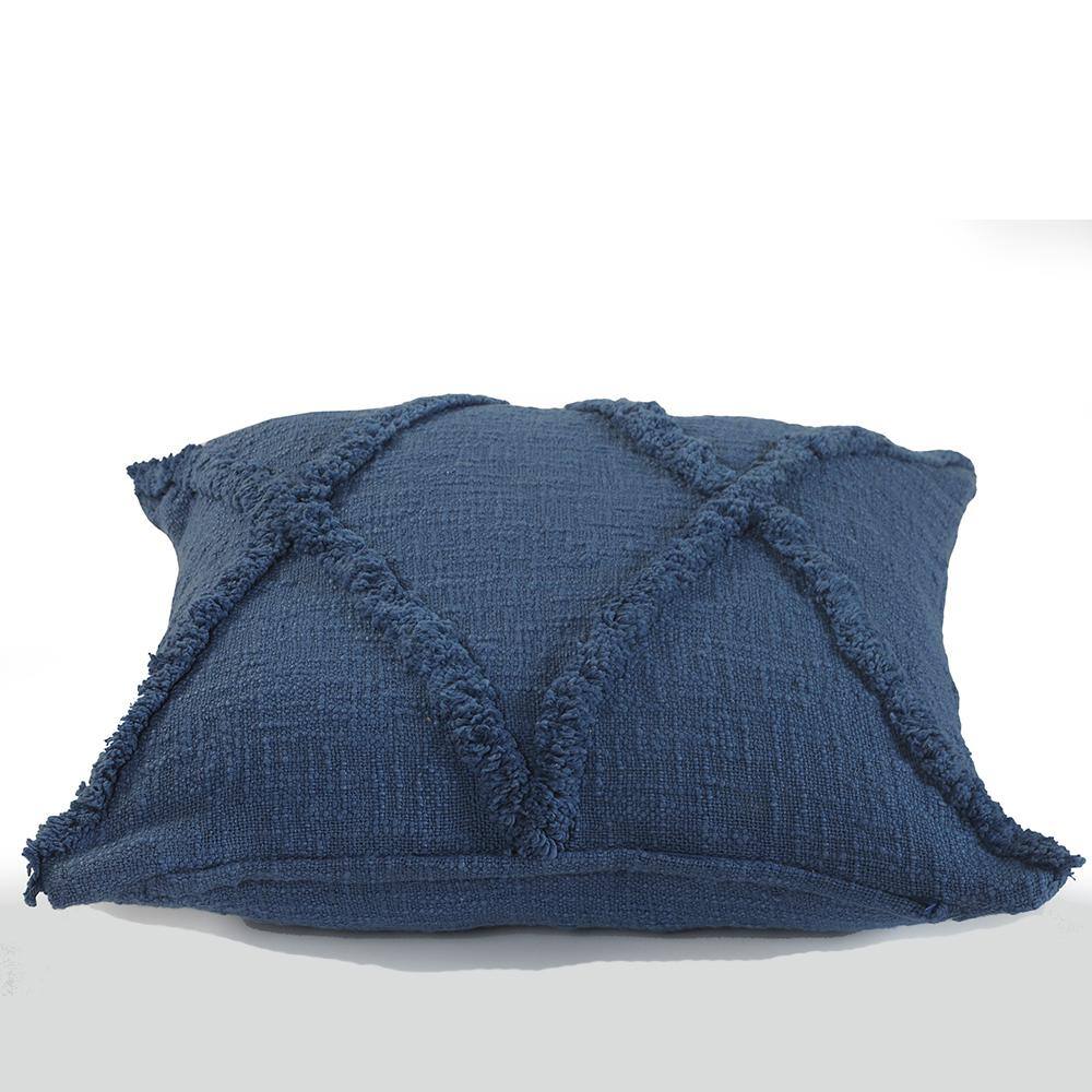 Navy Blue Cotton Diamond Tufted Square Throw Pillow 18"