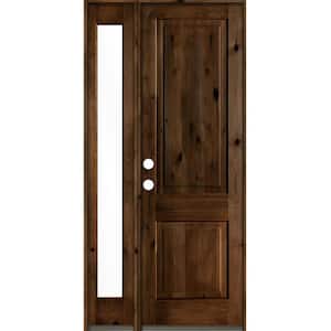 44 in. x 96 in. Rustic knotty alder Right-Hand/Inswing Clear Glass Provincial Stain Wood Prehung Front Door w/Sidelite