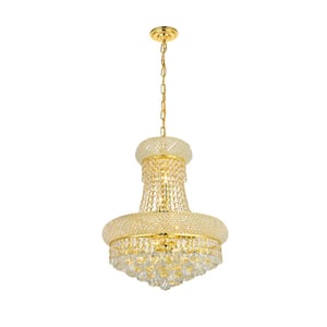 Timeless Home 16 in. L x 16 in. W x 20 in. H 8-Light Gold with Clear Crystal Contemporary Pendant