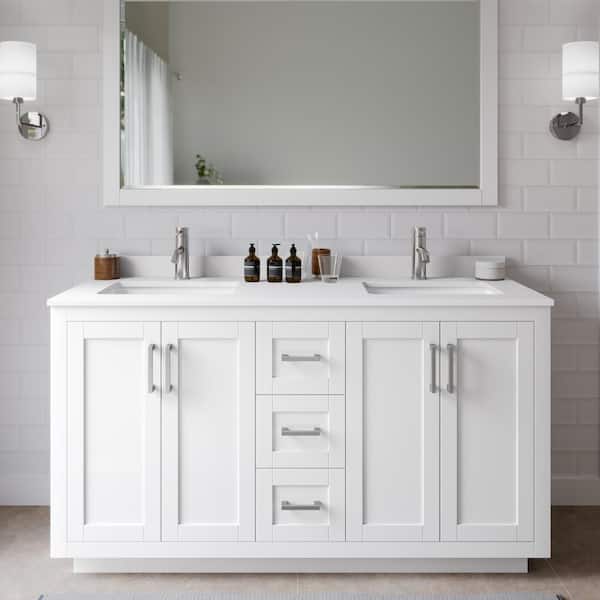 Wyndham Collection Miranda 60 in. W Double Bath Vanity in White with Cultured Marble Vanity Top in White with White Basins