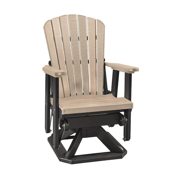 American Furniture Classics Adirondack Weatherwood and Black Fan Back Swivel Glider Composite Adirondack Chair