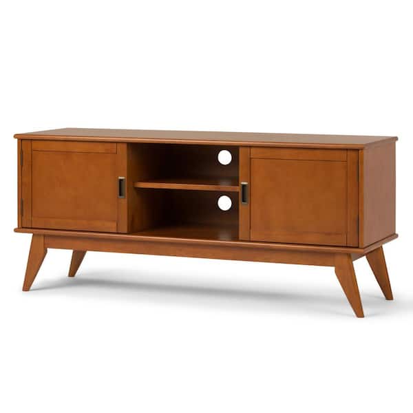 Draper Solid Hardwood 60 in. Wide Mid Century Modern TV Media Stand in Teak Brown for TVs Up to 65 in.