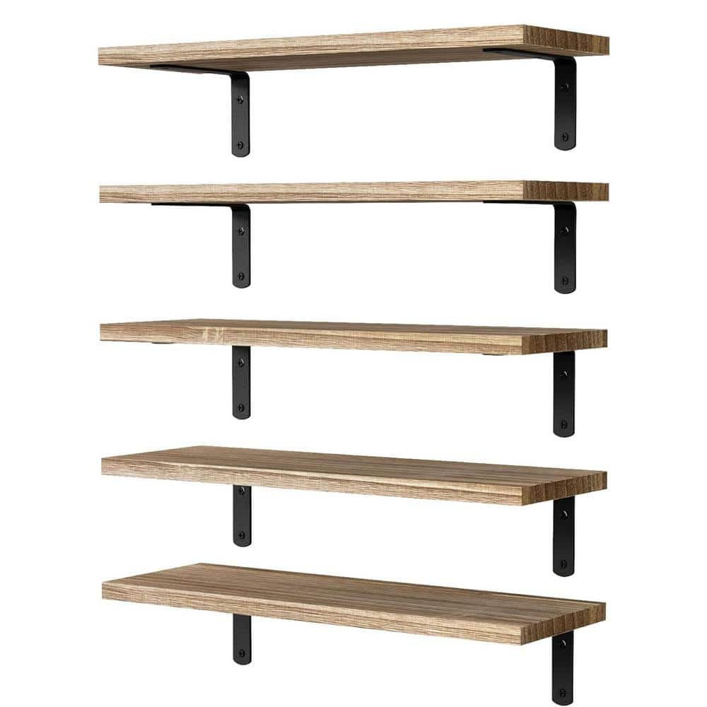 5.9 in. W x 16.5 in. D Rustic Brown Wood Floating Shelves for 5-Sets Wall D