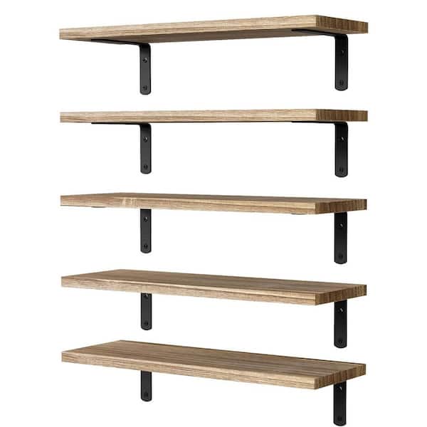 Unbranded 5.9 in. W x 16.5 in. D Rustic Brown Wood Floating Shelves for 5-Sets Wall Decor Decorative Wall Shelf
