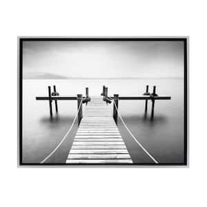 Lake Pier Framed Canvas Wall Art - 32 in. x 24 in. Size, by Kelly Merkur 1-piece Champagne Frame