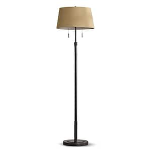 Grande 68 in. Dark Bronze 2-Lights Adjustable Height Standard Floor Lamp with Empire Brown Shade