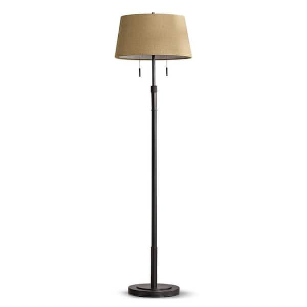 HomeGlam Grande 68 in. Dark Bronze 2-Lights Adjustable Height Standard Floor Lamp with Empire Brown Shade