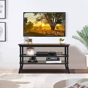 39.5 in. Brown 3-Tier TV Stand Console Entertainment Center Fits TV's up to 46 in. with Mesh Storage Shelf