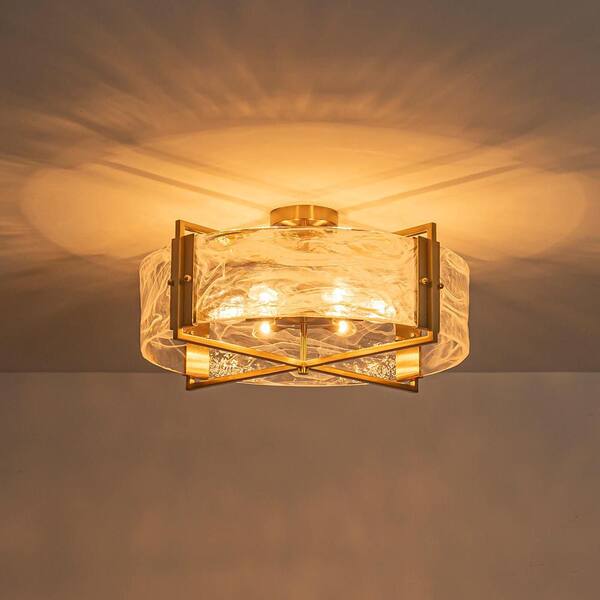 Y'INSP 23.6 in. 6-Light Drum Brushed Brass Modern Farmhouse Semi