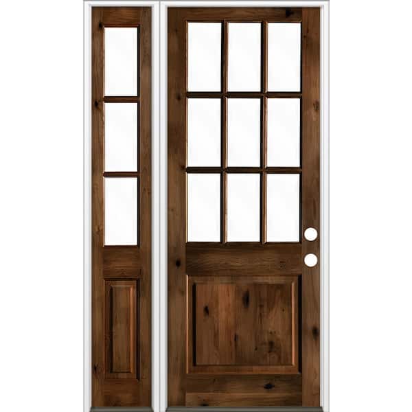 Krosswood Doors 50 in. x 96 in. Alder 2 Panel Left-Hand/Inswing Clear Glass Provincial Stain Wood Prehung Front Door w/Left Sidelite
