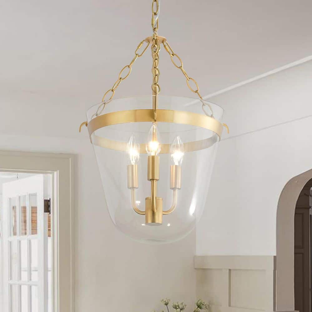 HUOKU Dioz 3-Light 15.7 in. W Brushed Gold Semi-Flush Mount