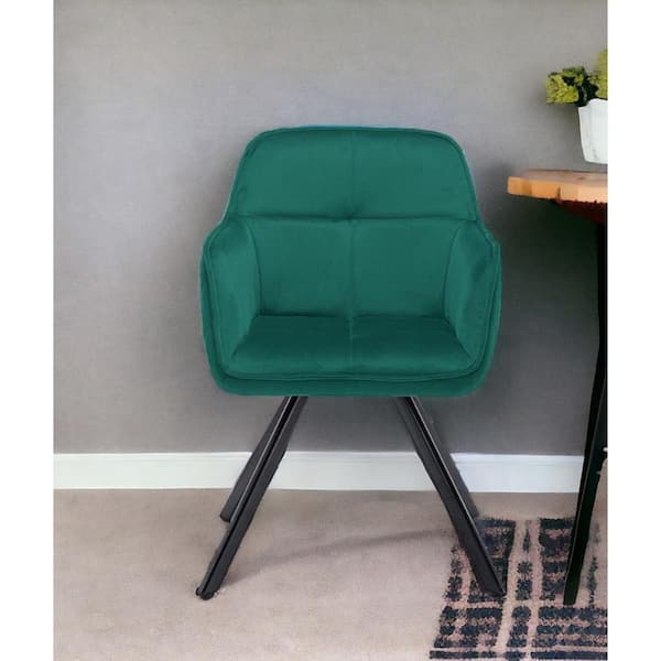HomeRoots Tufted Green And Black Velvet And Metal Arm Chair