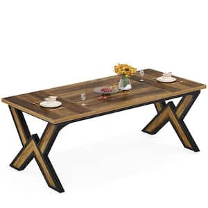 Halseey Modern Brown Black Wood 63 in. 4 Legs Dining Table for 4 Kitchen Large Dinner Home Office Study Writing Desk