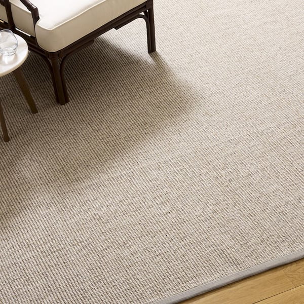 Palm Beach 9 ft. x 12 ft. Gray/Ivory Border Area Rug