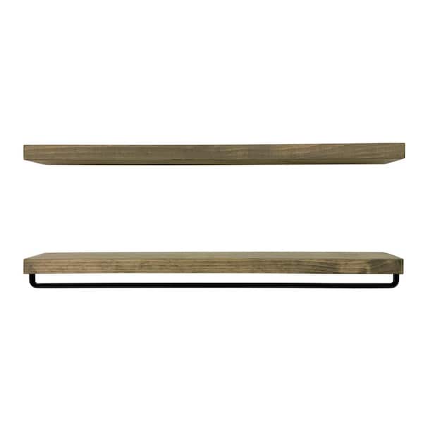 Unbranded True Floating 5.5 in. x 36 in. Gray Pine Wood Floating Decorative Wall Shelf and Towel Bar Set with Brackets