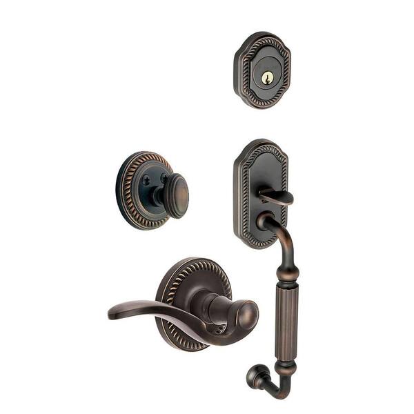 Grandeur Newport Single Cylinder Timeless Bronze F-Grip Handleset with Right Handed Bellagio Lever