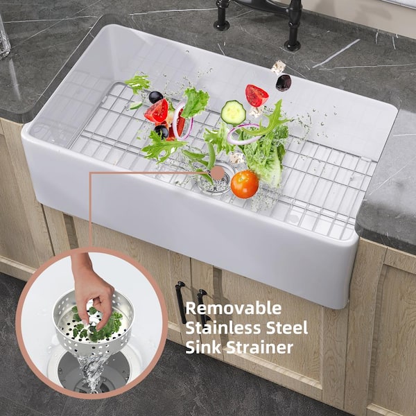Getpro White Farmhouse Sink Fireclay Apron Front Farm Sink