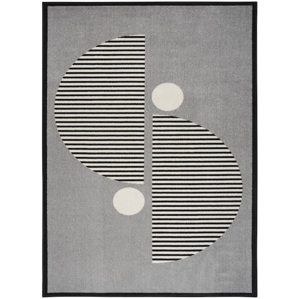 Nourison Modern Passion Grey/Black 4 ft. x 6 ft. Geometric Contemporary Area Rug