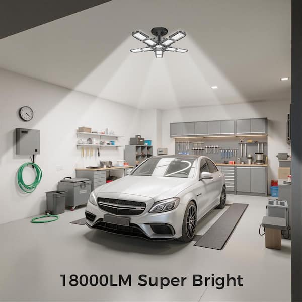 17 in. 5-Adjustable Socket 180W LED Garage Light, 6500K Extra Bright Foldable Indoor Shop Flush Mount (2-Pack)