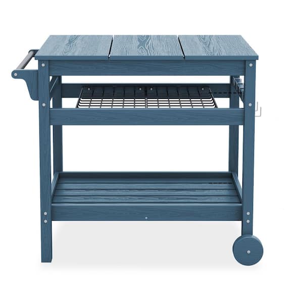 JEAREY 3-Shelf Blue Flat Top Outdoor Grill Cart