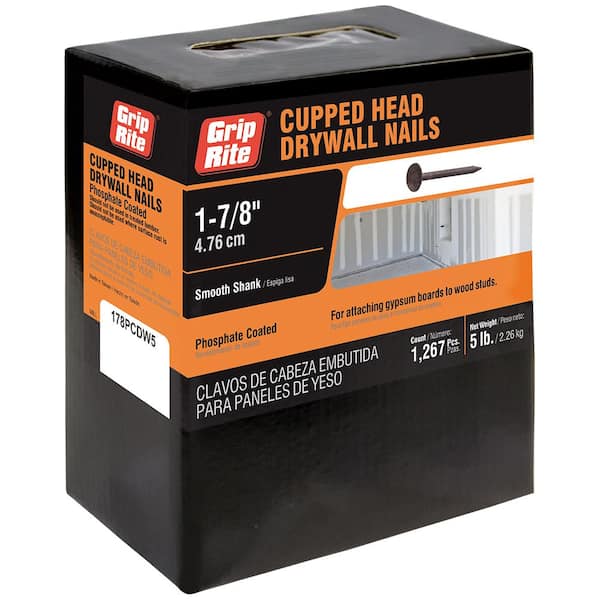 Grip-Rite 1-7/8 in. x 13-Gauge Phosphate Coated Smooth Shank Drywall Nails 5 lb. Box