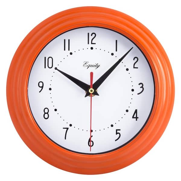 Equity by La Crosse 8 in. x 8 in. Round Orange Plastic Wall Clock