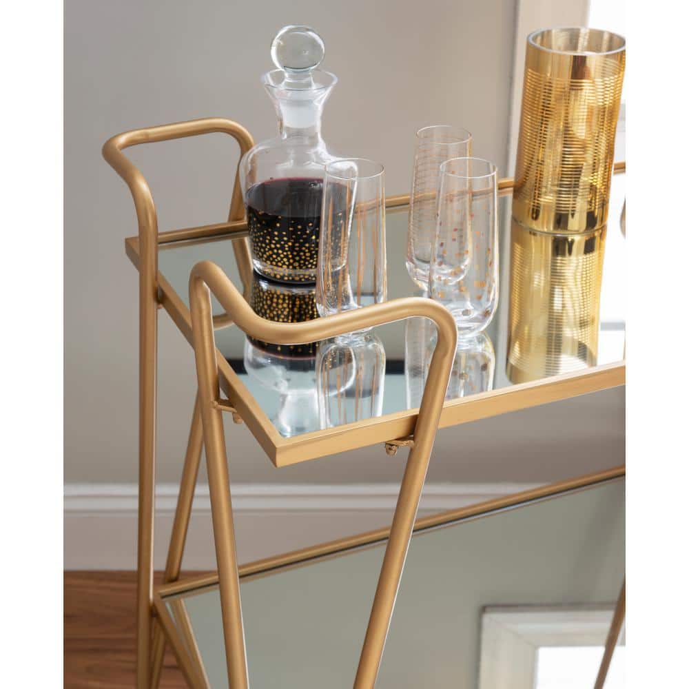 Mid-Century Glam Mirrored Gold Bar Cart with Spacious Storage