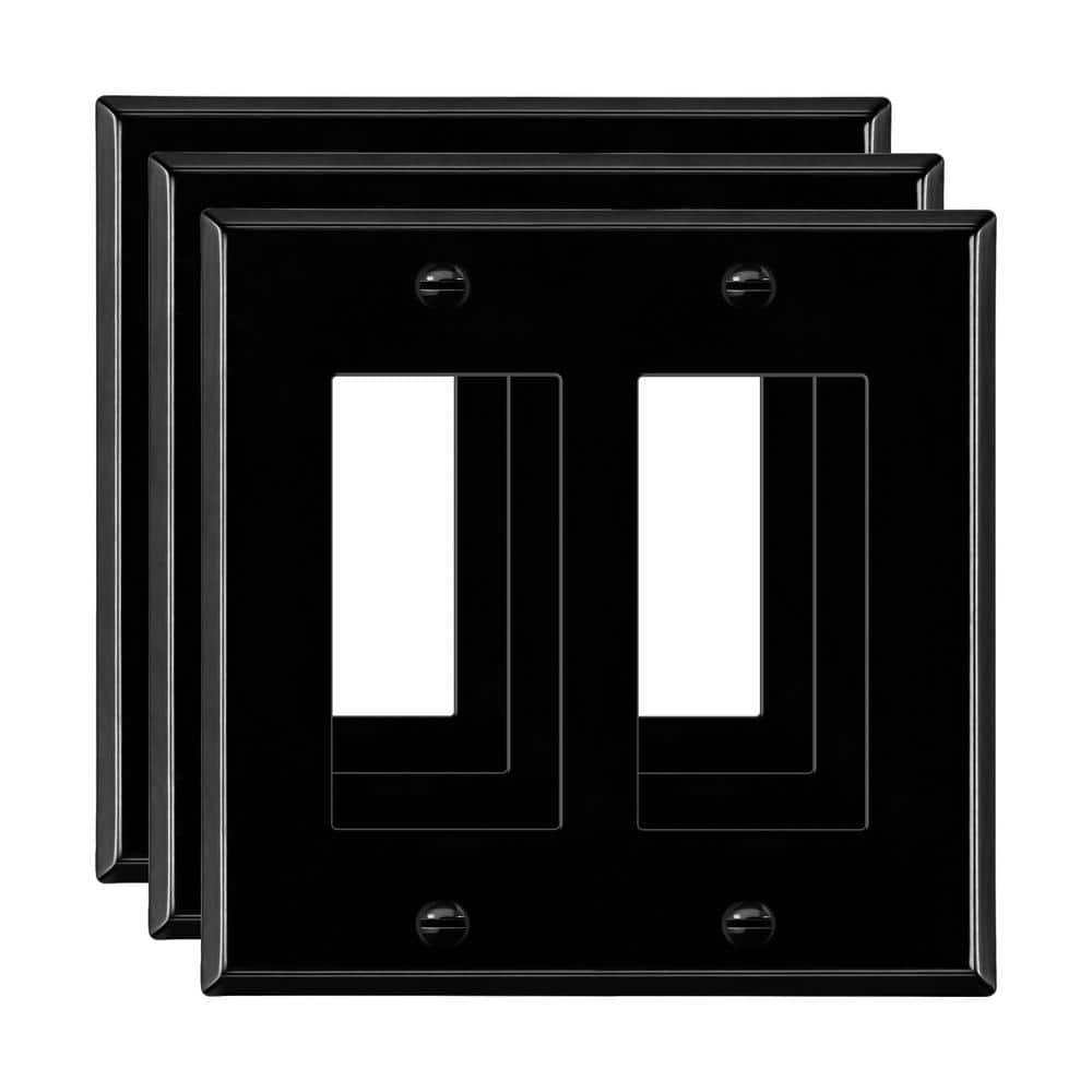 ENERLITES 2Gang Black Gloss Decorator/Rocker Outlet Metal Wall Plate