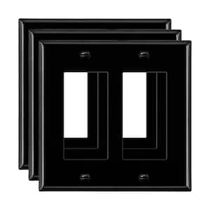 2-Gang Black Gloss Decorator/Rocker Outlet Metal Wall Plate, 3-Pack