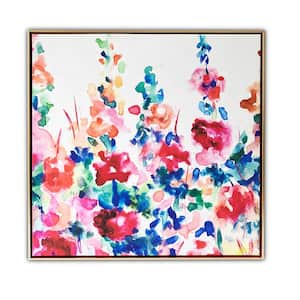 Happy Garden Floating Canvas Floral Floater Frame Nature Art Print 29 in. x 29 in.