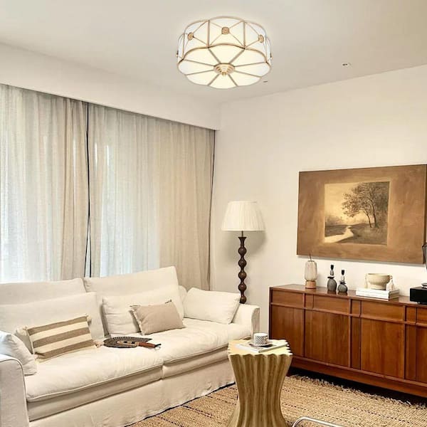 OUKANING 13.78 in. 3-Light Gold Modern Flower Shaped Flush Mount