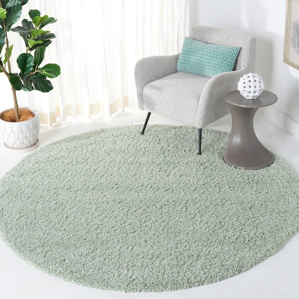 Laguna Shag Light Sage 7 ft. x 7 ft. Round Solid Area Rug