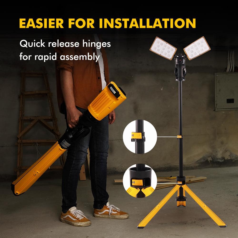 Dual-Head Telescoping LED Work Light with Stand, 9000 Lumen