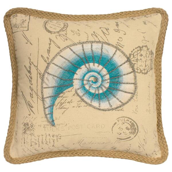 Boho Living Mandalay Blue and Beige Geometric Down 20 in. x 20 in. Throw Pillow