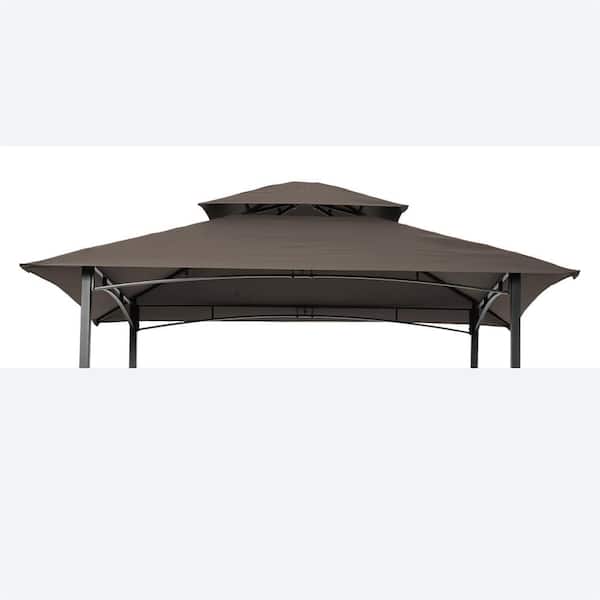 Unbranded Replacement Canopy Cover Only, 8 x 5 ft. Patio Double Tiered Grill Gazebo Canopy Top Fabric (Frame Not Include), Brown