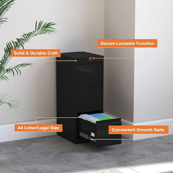 3 Drawer Lateral Cabinet Black Metal Cabinet Storage Filing Legal Letter  File Folders 15.7D x 35.4W x 40.5H