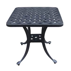 Modern Square Cast Aluminum Outdoor Side Table with Lattice Design Tabletop and Decorative Curved Legs in Antique Bronze