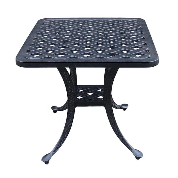 Misopily Modern Square Cast Aluminum Outdoor Side Table with Lattice Design Tabletop and Decorative Curved Legs in Antique Bronze
